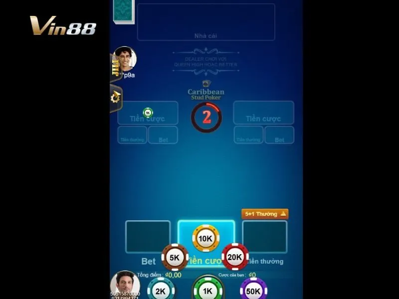 Đa dạng mức cược có thể chọn tại Carribbean Stud Poker