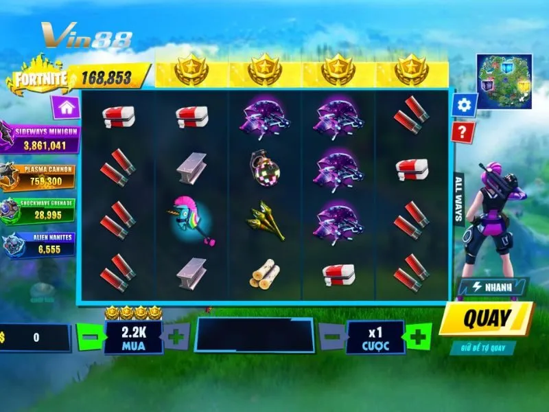 Giao diện trò chơi quay hũ Fortnite Vin88