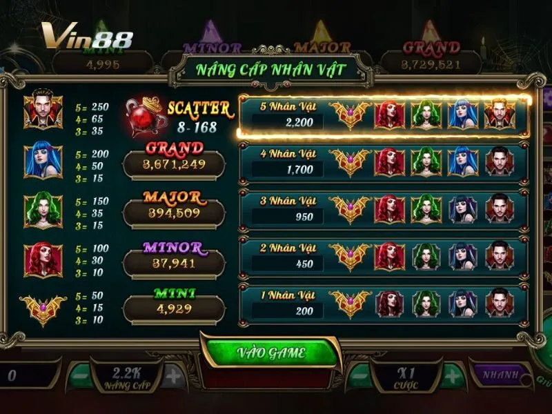 Nâng cấp nhân vật để nhận thưởng lớn hơn