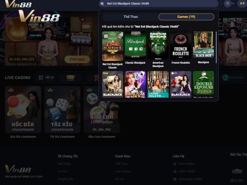Net Ent Blackjack Classic Vin88 là trò chơi bài hay