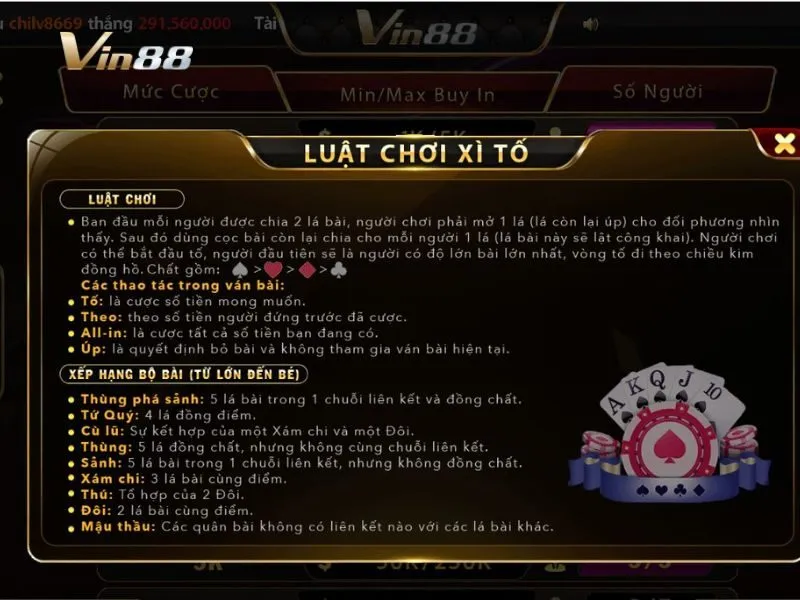 Tìm hiểu thật kỹ luật chơi Xì tố Vin88 trước khi tham gia