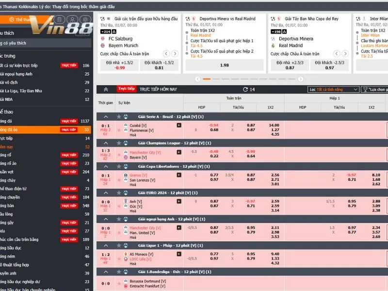 B-Sports Vin88 cung cấp nhiều sự kiện cá cược hay