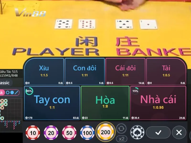 Baccarat Vin88 là game sòng bạc được yêu thích