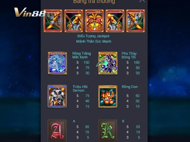 Bảng hệ số thưởng chi tiết trong Yugi Oh!