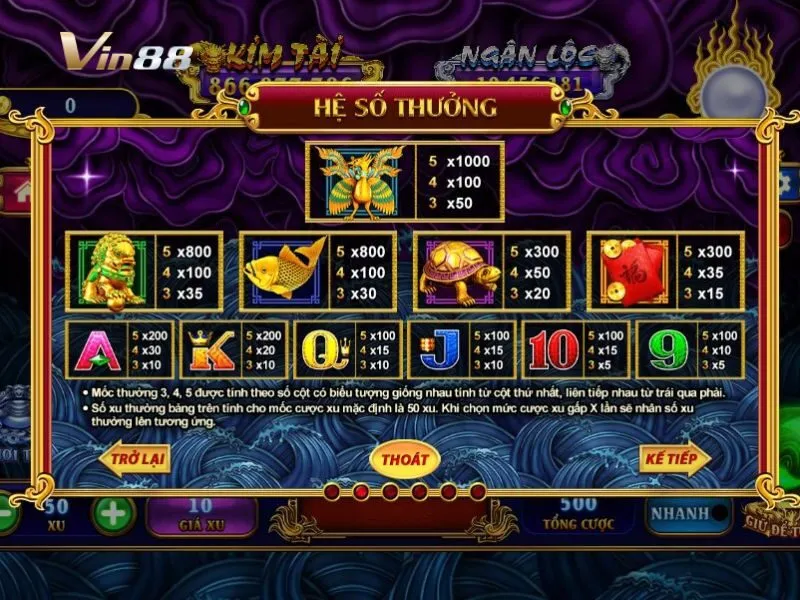 Bảng thưởng game nổ hũ Ngũ Long