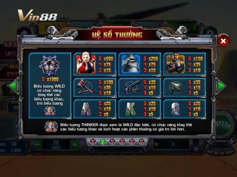 Bảng thưởng game nổ hũ Suicide Squad Vin88
