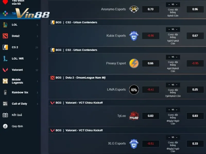 Có đến 10+ bộ môn thể thao điện tử đã có mặt tại E-Sports Vin88