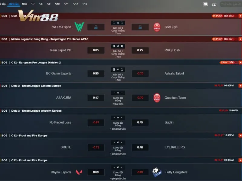 E-Sports Vin88 chuyên cung cấp sản phẩm cá cược thể thao điện tử