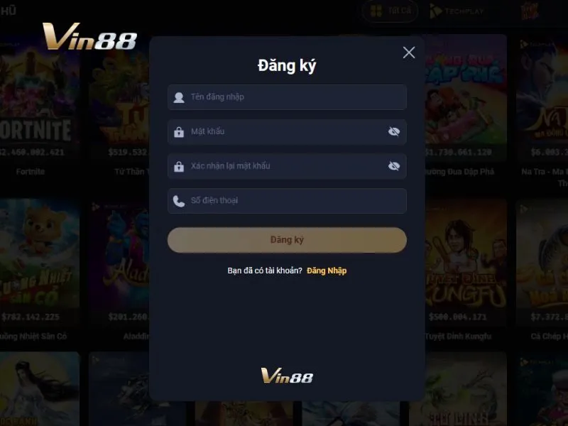 Form đăng ký Vin88 mà người chơi cần điền thông tin