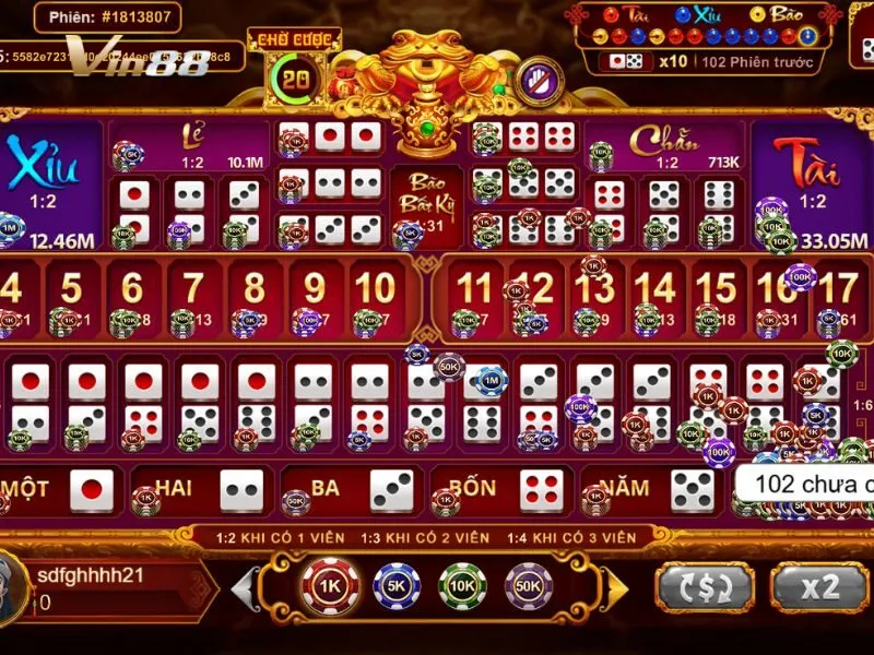 Giải thích giao diện game Sicbo Tài Phú