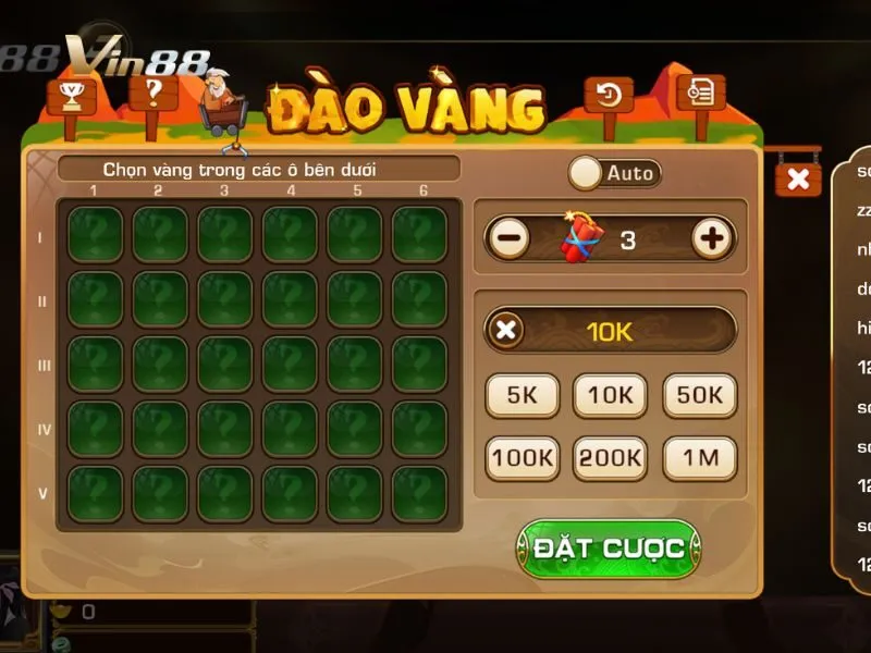Giao diện bàn chơi Mini Đào Vàng tại Vin88
