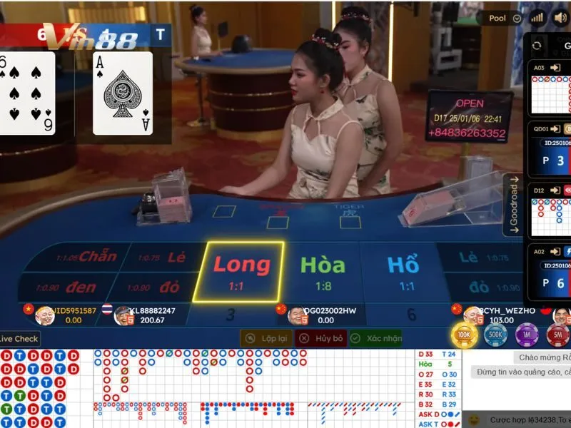 Giao diện bàn chơi Rồng Hổ và cách thao tác