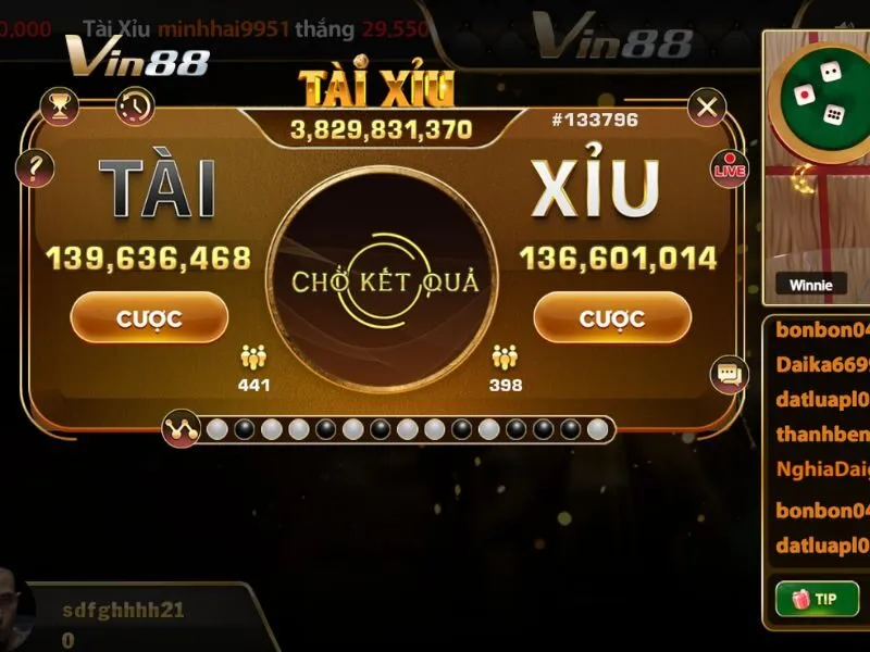 Giao diện bàn chơi Tài Xỉu Livestream