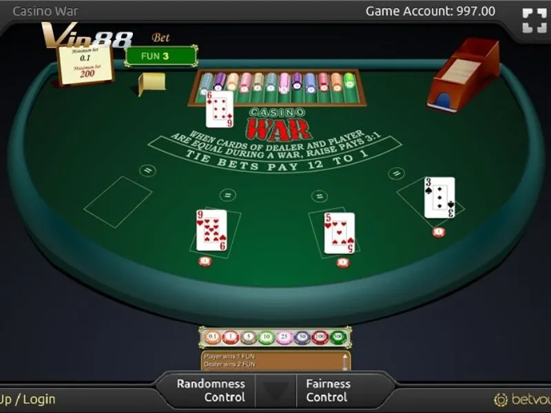 Giao diện bàn chơi War Casino Vin88