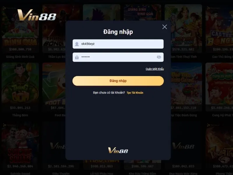 Giao diện đăng nhập tại Vin88