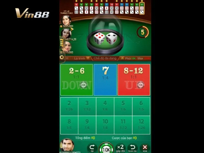 Giao diện trò chơi 7 UP 7 DOWN tại Vin88