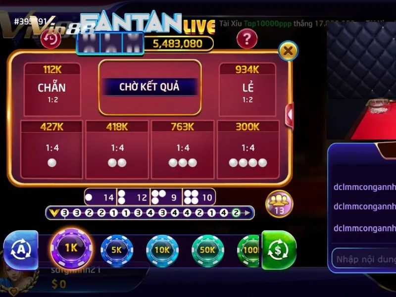 Giao diện trò chơi Fan Tan Livestream