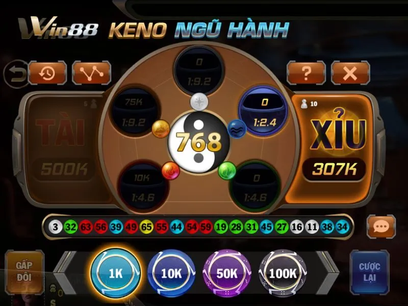 Giao diện trò chơi Keno Ngũ Hành