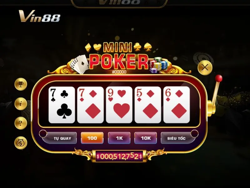 Giao diện trò chơi Mini Poker đơn giản trên Vin88