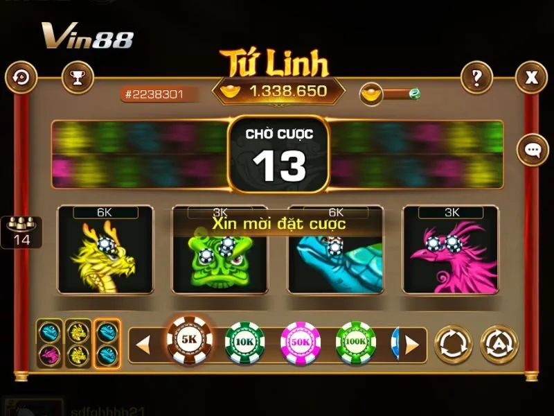 Giao diện trò chơi Mini Tứ Linh tại Vin88
