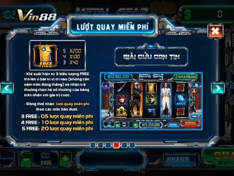 Metal Gear Solid Vin88 có tổng cộng 20 dòng trả thưởng