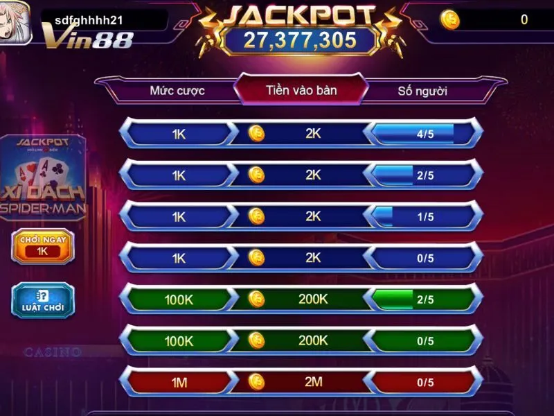 Rất nhiều bàn chơi Xì dzách Spiderman được tổ chức tại Vin88