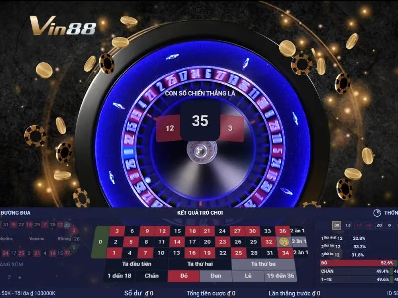 Roulette Vin88 là trò chơi cò quay Live lấy kết quả thật