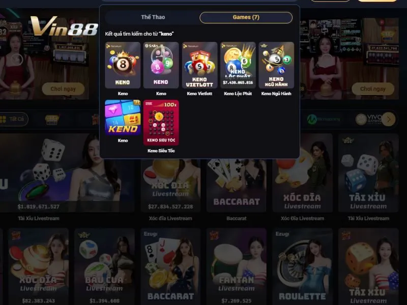 Tham gia Keno Ngũ Hành trên Table Game Vin88