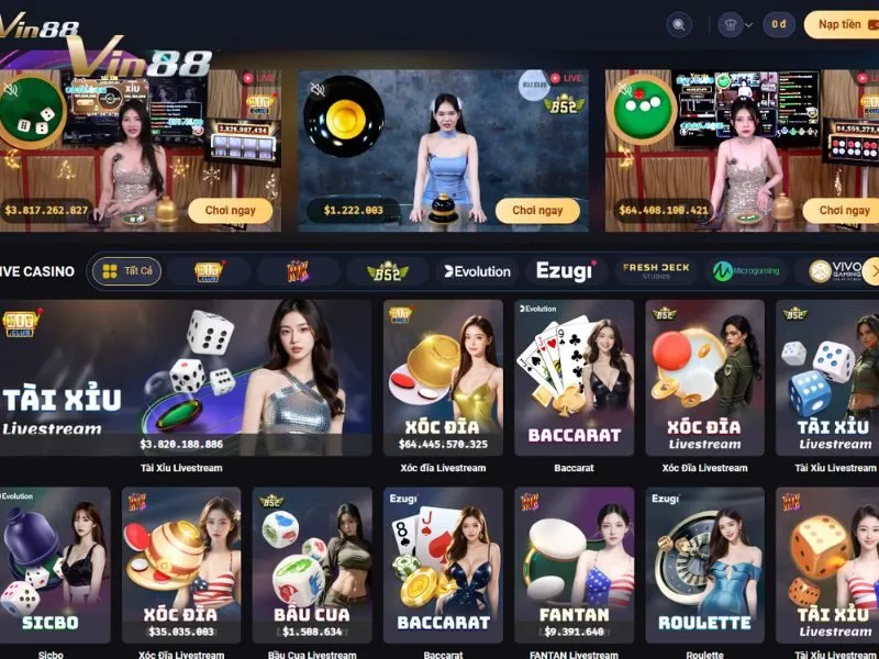 Tham gia Xóc Đĩa Livestream tại sảnh casino Vin88