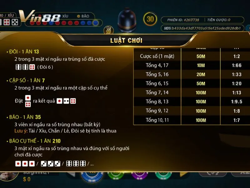 Tham khảo luật chơi quy định của game Tài xỉu sảnh rồng