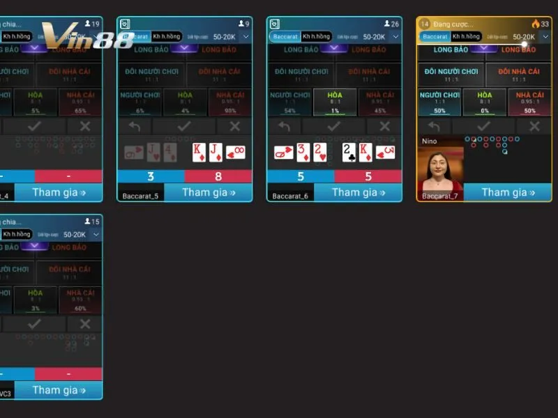 Tìm bàn chơi ghi Glambot Bac trên sảnh Live Casino Vin88