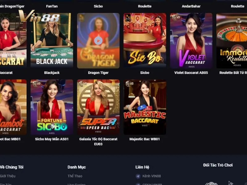 Tìm bàn chơi ghi Rồng Hổ trên sảnh Live Casino Vin88