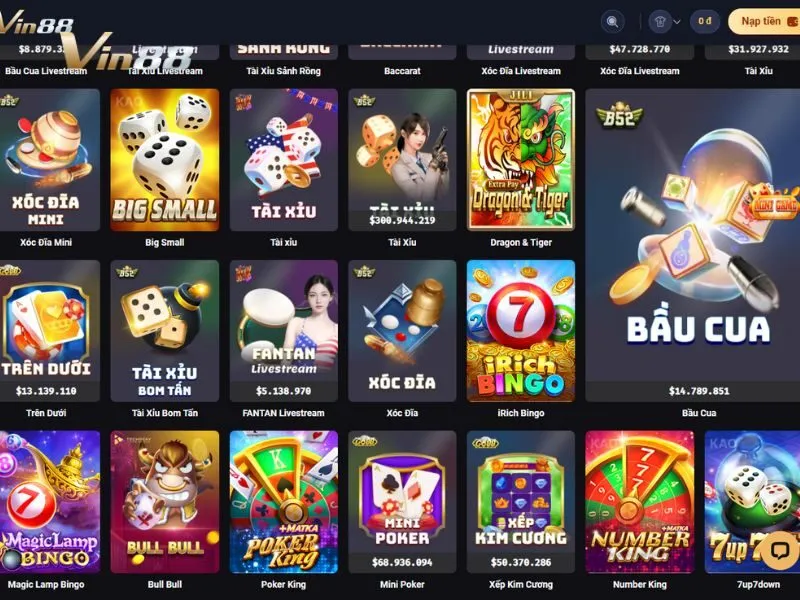 Tìm Dragon and Tiger trong danh sách Table Game tại Vin88