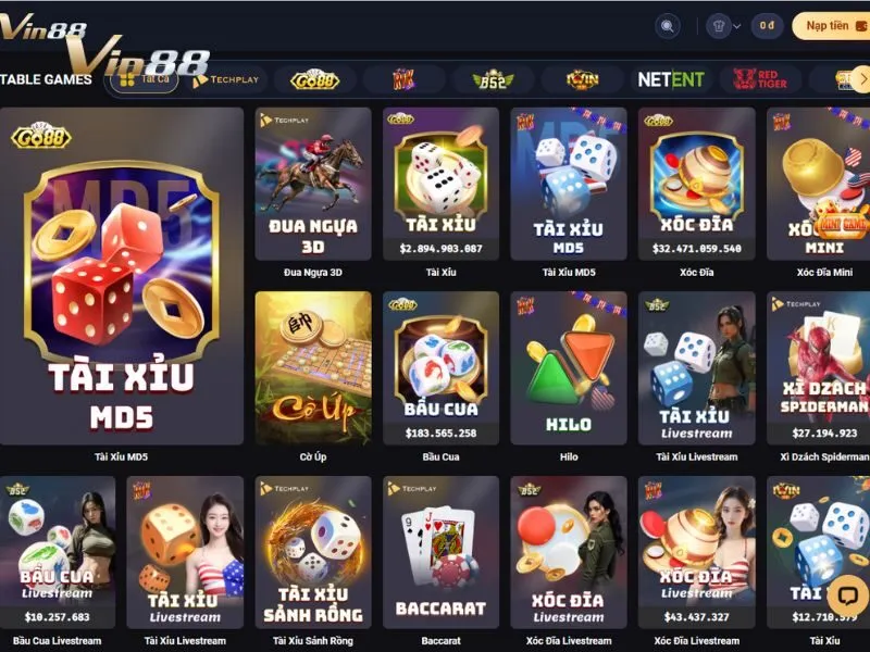 Tìm Xóc đĩa mini trong danh sách Table Game tại Vin88