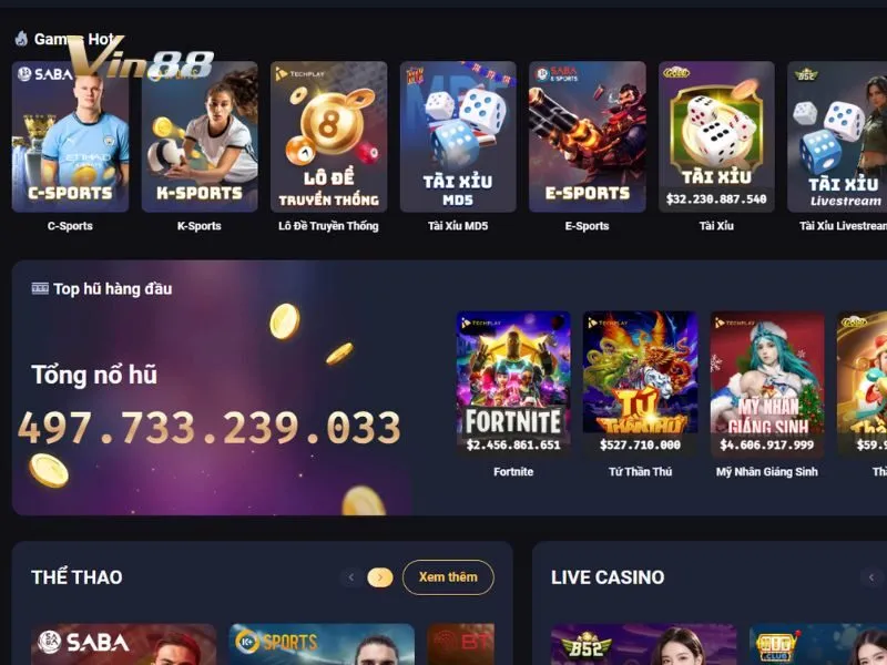 VIn88 sở hữu kho game siêu đa dạng đến +3000 trò