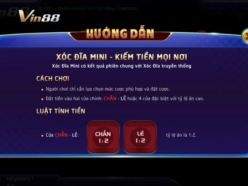 Xóc đĩa mini Vin88 có thể chơi nhanh không cần tải